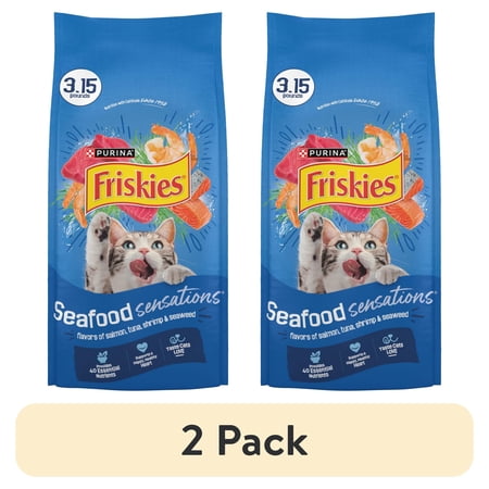 (2 pack) Purina Friskies Dry Cat Food Seafood Sensations with Salmon, Tuna, and Shrimp Flavors, 3.15 lb Bag