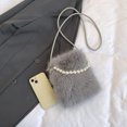 thumbnail image 4 of Bolso Hombro Piel Sintética para Mujer Con Cadena Perlas Hobo Esponjoso Fiesta (gris), 4 of 9
