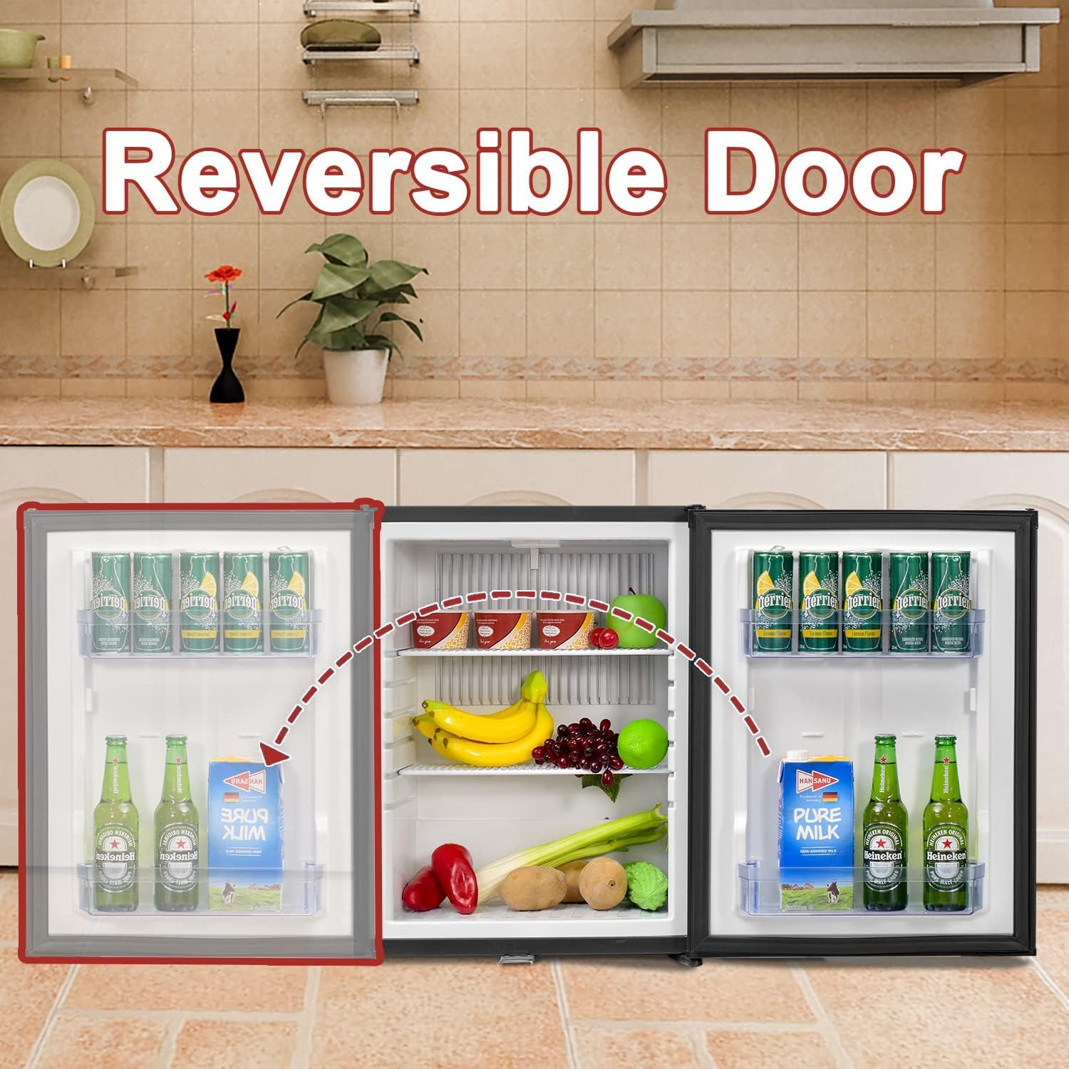 Smad 110V/12V No Noise RV Truck Caravan Compact Refrigerator Mini Fridge Lock Reversible Door 2.1 Cu ft Black
