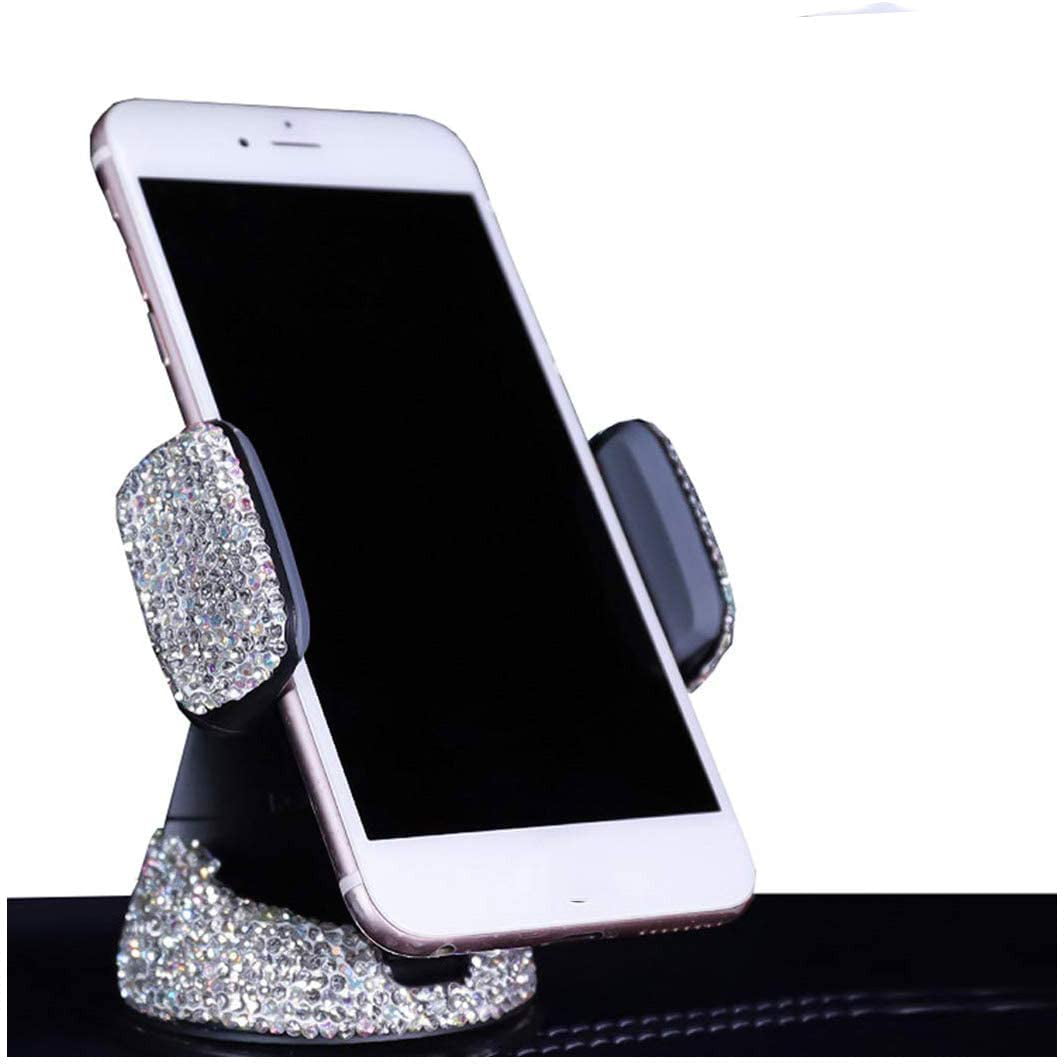 Bling Crystal Car Phone Mount，Car Phone Holder Adjustable Universal，Strong Sticky Dashboard Car Air Vent Phone Mount Dashboard Cell Phone Holder White 