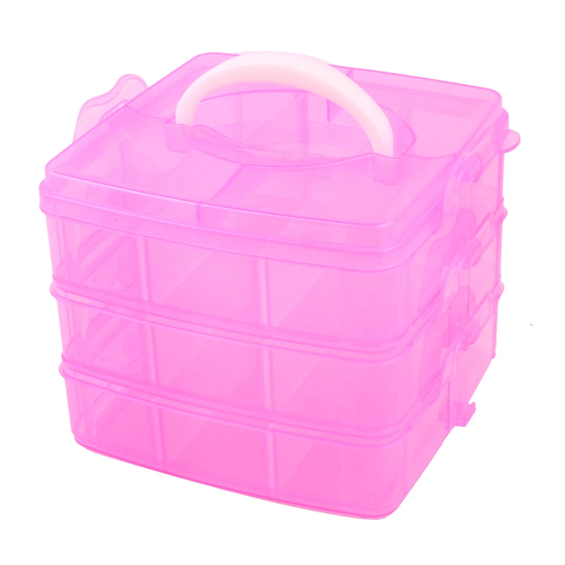 Unique Bargains Fuchsia Three Layers 18 Grids Detachable Carrying