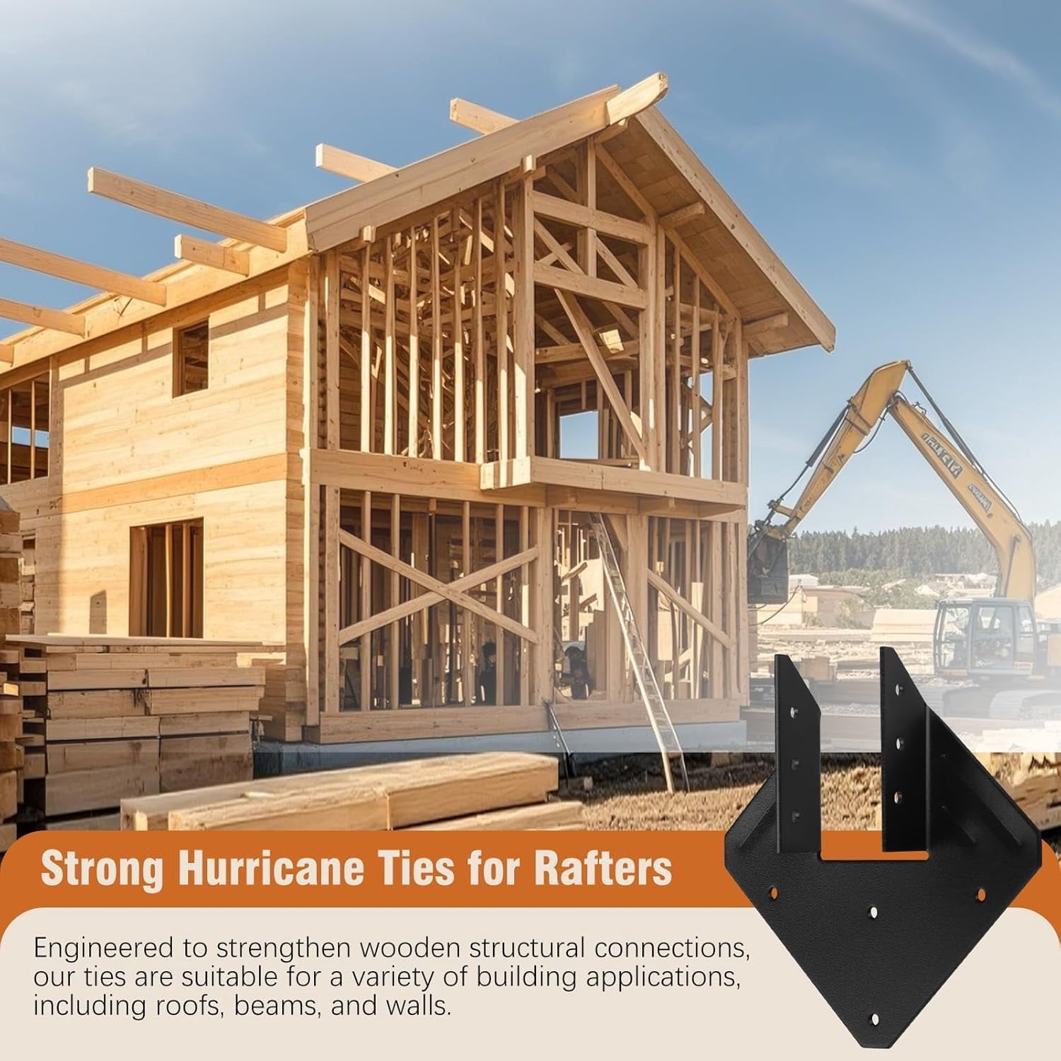 Heavy-Duty 14-Gauge Hurricane Ties for Rafters, 25-Pack Galvanized Structural Straps for Roof Trusses and Deck Joists, Black Powder Coated