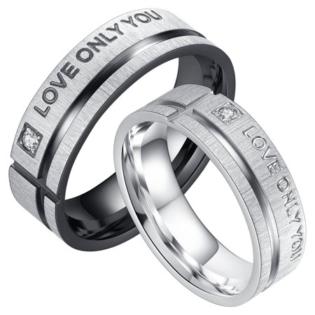 Arco Iris Jewelry Black Love Only You Promise Wedding Band Ring, Stainless Steel, 4 Inches