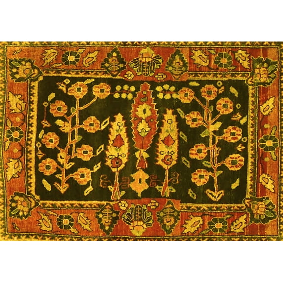 Ahgly Company Indoor Rectangle Animal Yellow Traditional Area Rugs, 7' x 9'