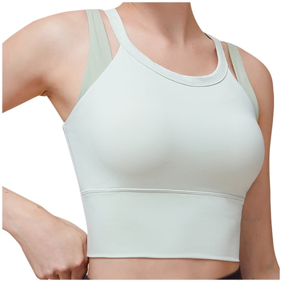 Xfvqtps Sports Bras for Women Padded Elastic High Impact Color Block Double Standard Strap Crop Tank Tops for Yoga Gym Fitness Green