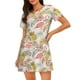thumbnail image 1 of Easygdp Tropical Flamingo Pineapple Camisón de manga corta para mujer, informal, estampado, 1 of 6