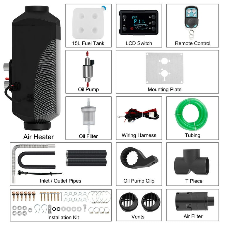 VEVORbrand Diesel Parking Heater 5KW 12V Diesel Heater with 15L tank and  LCD control switch heater diesel 12V - Walmart.com