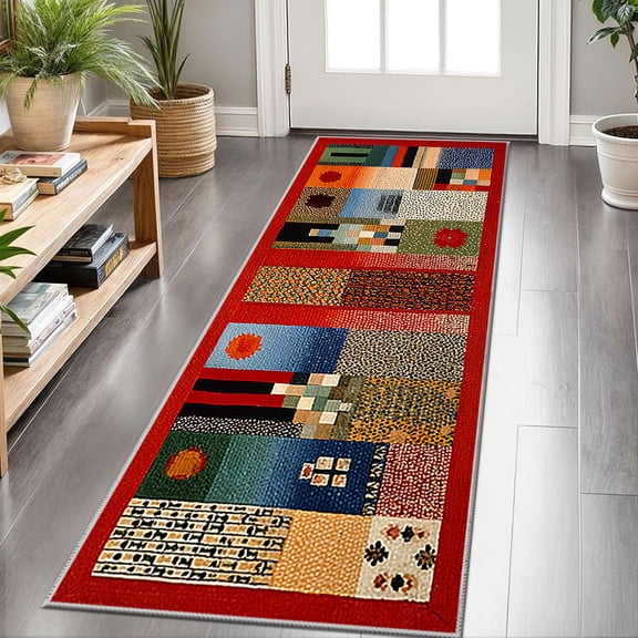 2x6 FT Kitchen Runner Rugs Non Skid Washable, Faux Wool Rug Runners for Hallways Bathroom Carpet Runner, Soft Indoor Modern Floor Rug for Entryway Laundry Room