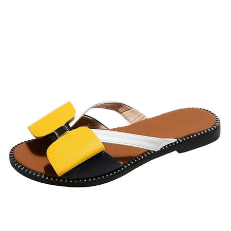 

2022 New Women Flat Sandals Open Toe Bowknot Ladies Slip On Slide Sandals Fashion Casual Sliders Summer Beach & Pool Shoes