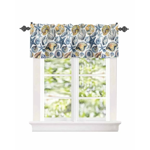 Ocean Sea Shells Conch Curtain Valances for Kitchen Windows,Rod Pocket Short Valance Watercolor Nautical Beach Window Treatment for Living Room Bathroom Bedroom,54" x 18"-1 Panel
