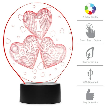 Best Choice Products 7-Color 3D I Love You LED Night Light Illusion Lamp w/ Touch (Best Nightlight For Nursing)