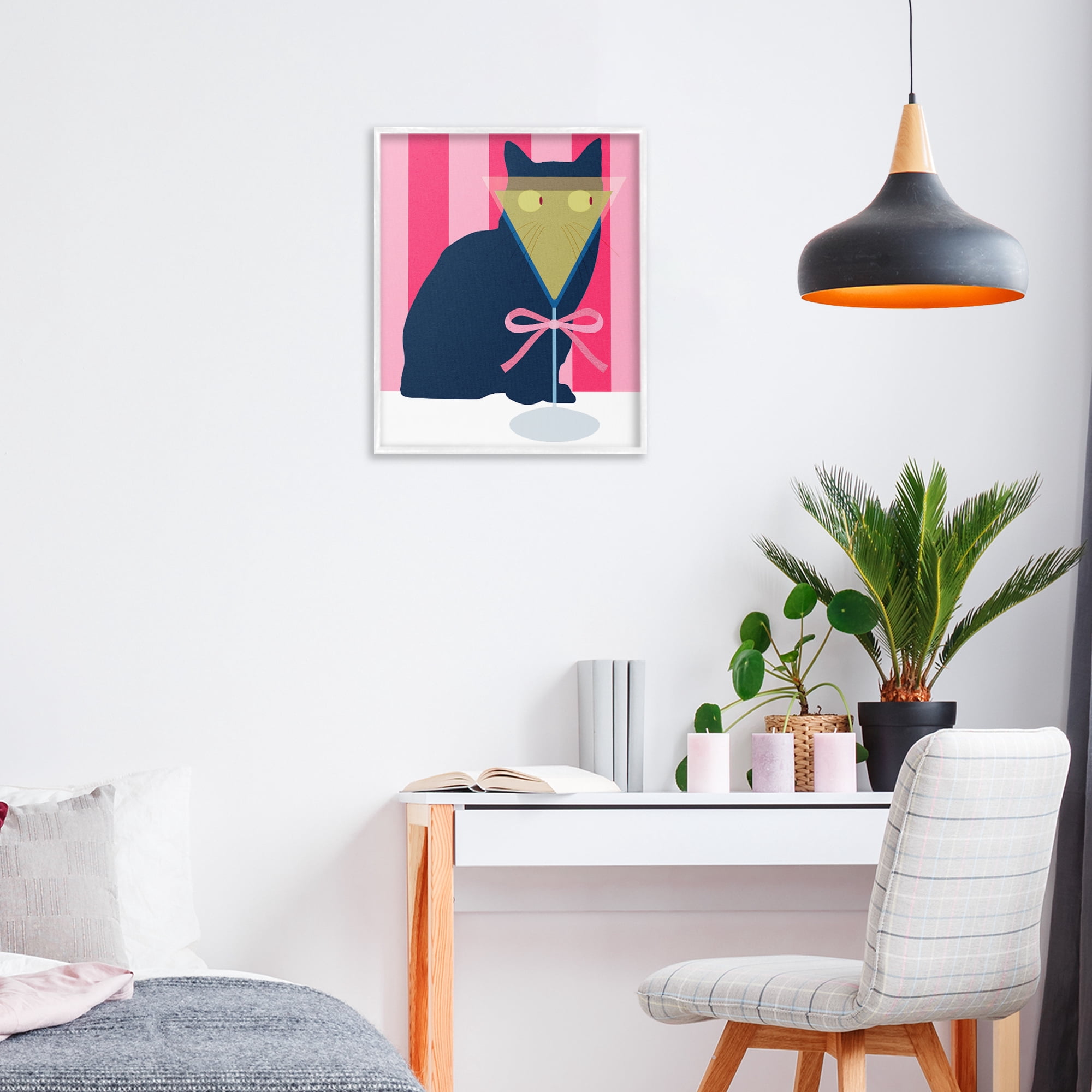 Stupell Industries Playful Striped Cat with Martini White Framed Giclee Art, design by Lil' Rue