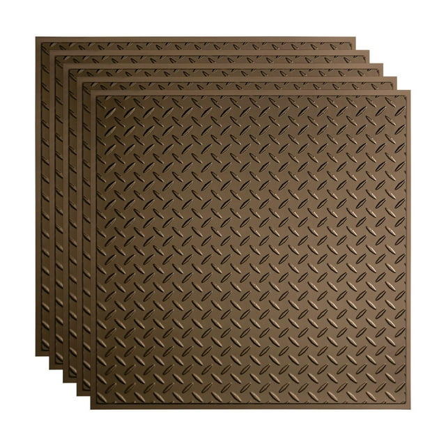 FASÄDE Diamond Plate Decorative Vinyl 2ft x 2ft Lay in Ceiling Panel in Argent Bronze (5 Pack)