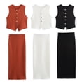 thumbnail image 4 of HH TRAF Conjunto de 2 piezas formado por camiseta y pantalón corto, de punto, sin mangas, con escote redondo y cintura elástica y falda midi con dobladillo con abertura, 4 of 5