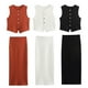 thumbnail image 4 of HH TRAF Conjunto de 2 piezas formado por camiseta y pantalón corto, de punto, sin mangas, con escote redondo y cintura elástica y falda midi con dobladillo con abertura, 4 of 5