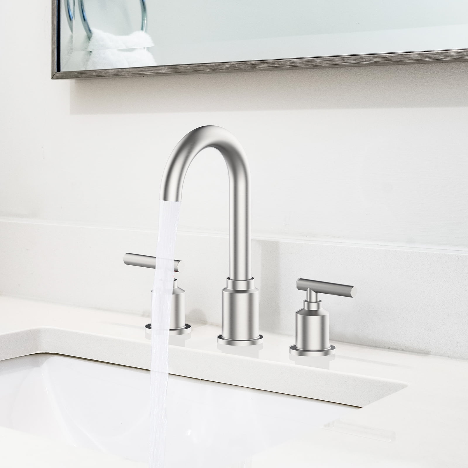 Kselythan 8 inch Bathroom Faucet 3 Hole, 2-Handle Bathroom Sink Faucet,   Widespread Bathroom Centerset Faucet Set with Drain Assembly