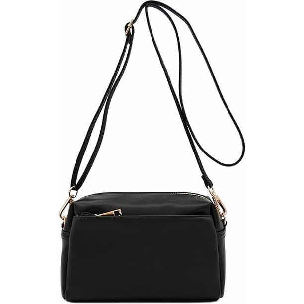 (Black) Triple Zipper Small Crossbody Bag Small Crossbody Bags Cell Phone Wallet Handbags