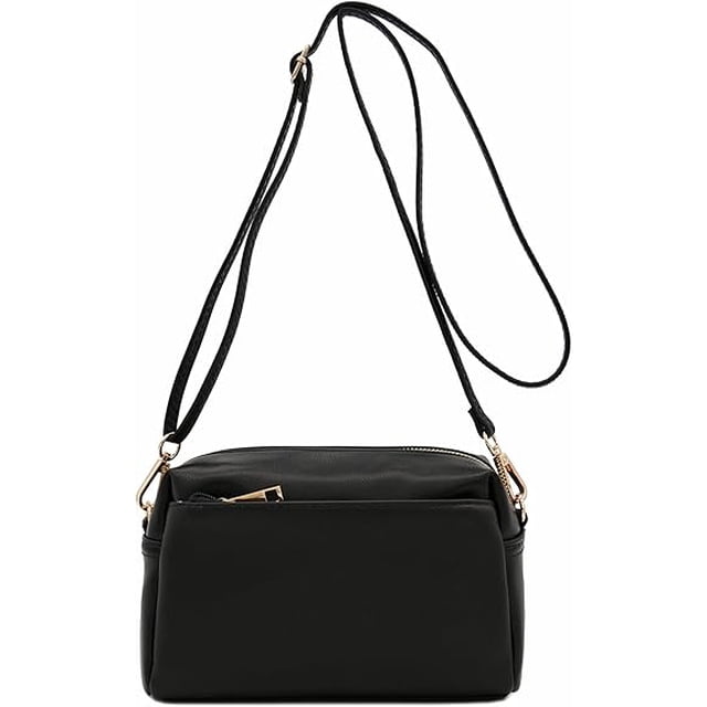 (Black) Triple Zipper Small Crossbody Bag Small Crossbody Bags Cell Phone Wallet Handbags