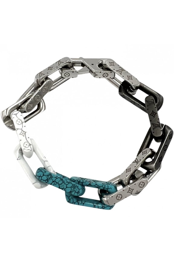 Pre-Owned Louis Vuitton Men's Bracelet, Monogram Chain Stone Accessory, White, Black, Silver,...