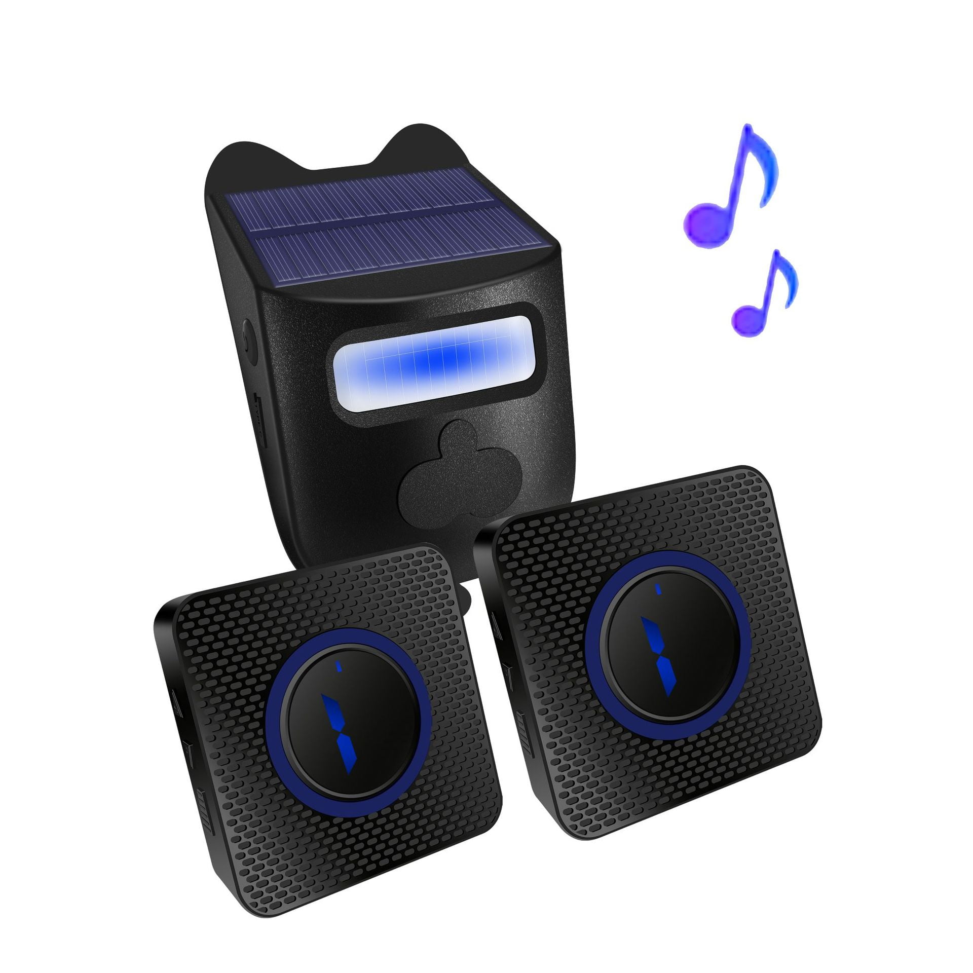 Solar Wireless Driveway Alarm Outdoor Weather-Resistant Motion Sensor Detector Doorbell Chime, DIY Security Alert System (1 Sensor & 2 Doorbell)