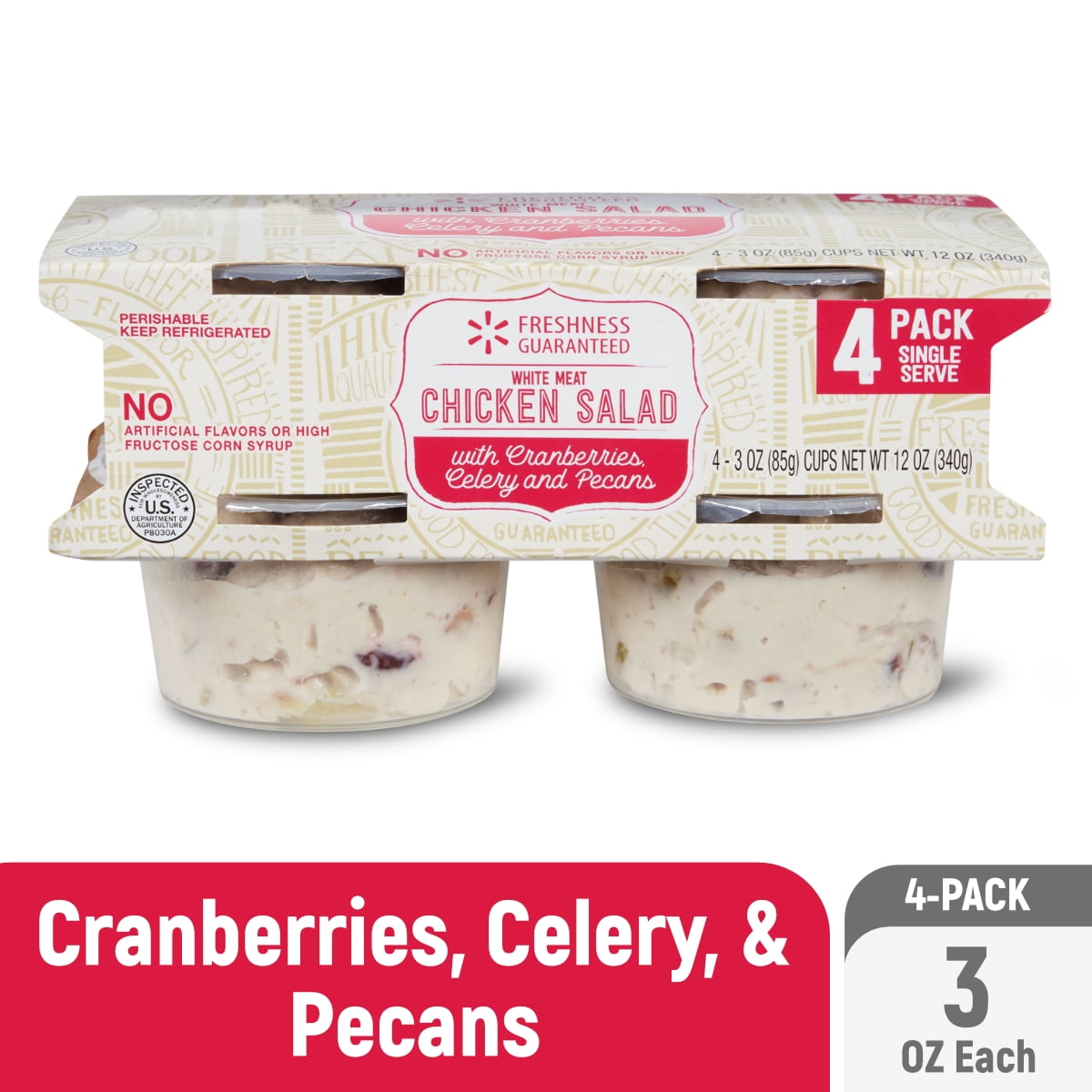 Freshness Guaranteed White Meat Chicken Salad with Cranberries, Celery, and Pecans, 4 count, 3 oz each