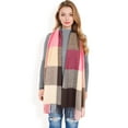 thumbnail image 2 of Women's Oversized Plaid Blanket Scarf with Fringe Trim and Soft Textured Fabric-Pink, 2 of 7