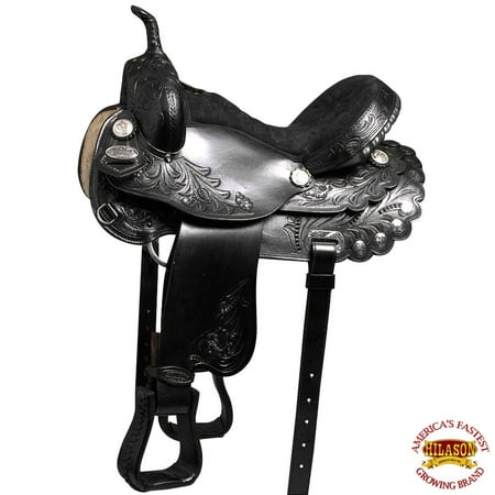 Leather Jumping Saddle - 14'' Hilason Flex-Tree Barrel Racing Trail Western Leather Horse Saddle