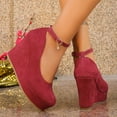 thumbnail image 4 of Rokment Women's Platform Wedge High Heels Dress Shoes for Ladies 2026 Spring Fall Fashion Casual Solid Sparkly Rhinestones Ornament Extra Chunky Heeled Dressy Pumps Bride Wedding Red Size 9, 4 of 5