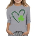 thumbnail image 1 of GPOECD T-Shirt de Jour pour Filles Graphique à la Mode Polyvalent Col Rond Manches 3/4 Décontracté Confortable Hauts pour Filles Gris,150, 1 of 4