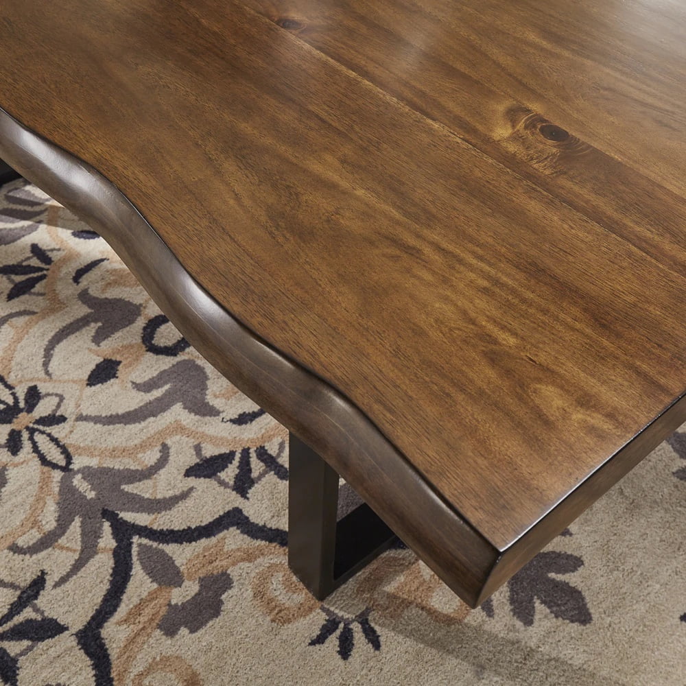 Weston Home 78-inch Rectangle Live Edge Dining Table with Metal Base - Natural Wood Aesthetic
