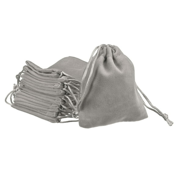 Velvet Drawstring Bags 2.76x3.54 Inch Gift Bag Jewelry Pouches Silver Grey 10Pcs