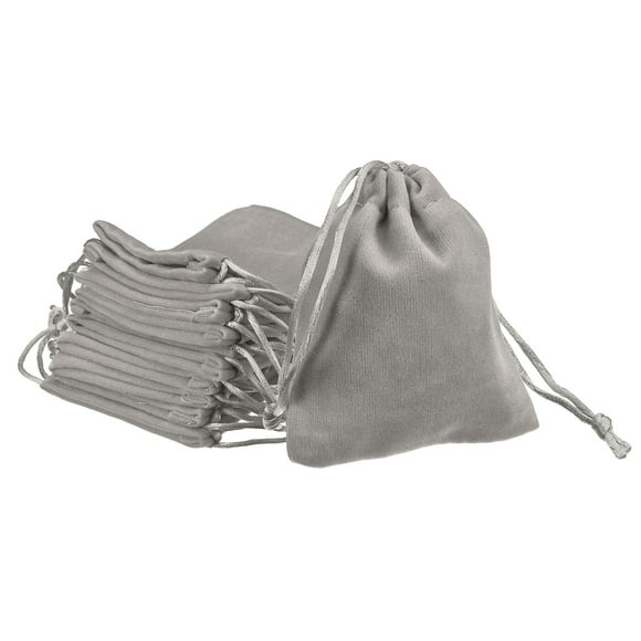 Bolsas de Terciopelo con Cordón 2.76x3.54 Pulgadas Bolsa de Regalo Pouches de Joyería Gris Plateado 10Pcs