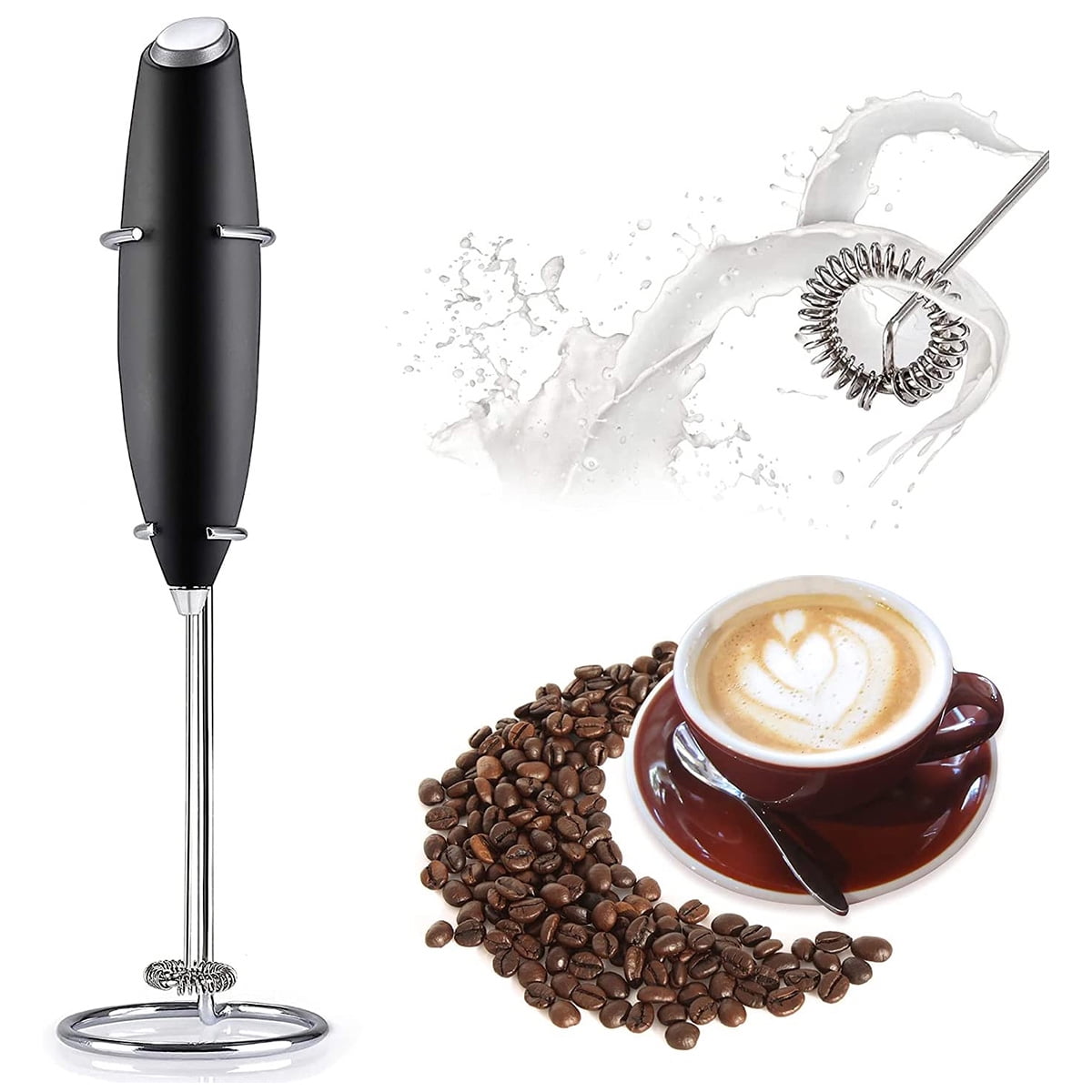 JTWEEN Electric Milk Frother Handheld Battery Operated Foam Maker Coffee Frother 13000 RPM