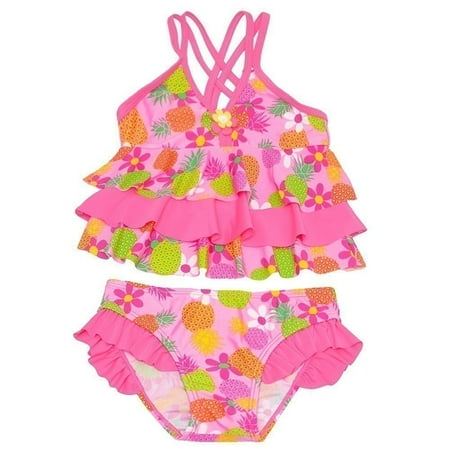 Real Love Little Neon Pink Pinele Flower Print Tiered Real Love Little Neon Pink Pinele Flower Print Tiered 2 Pc Swimsuit