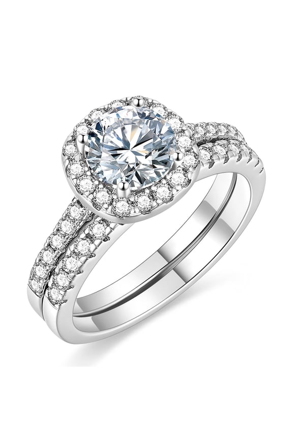 925 Sterling Silver Cubic Zirconia Two-in-One Bridal Rings Sets 1.5CT Round Cut Halo Wedding Engagement Promise Eternity Ring for Women Size 6