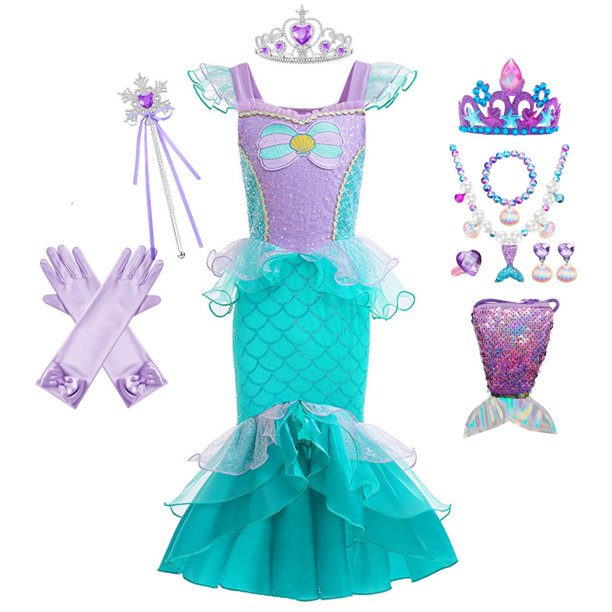 Vestido de princesa de La Sirenita, disfraz de Ariel para niñas, Cosplay para niños, ropa de fiesta de cumpleaños y Carnaval Fivean unisex