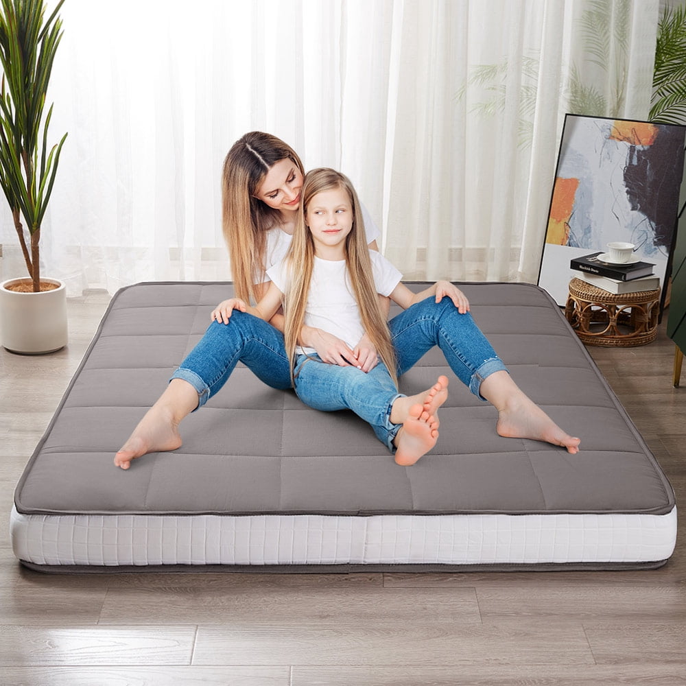 GOODONE 6" Thick Futon Mattress,Padded Japanese Floor Mattress Quilted Bed Mattress Topper,Extra Thick Folding Sleeping Pad,DGrey,Queen Size