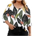 thumbnail image 3 of Plus Size Tops for Women Asymmetrical Square Neck with Button Detail Short Sleeve T-shirts Dressy Casual (2XL, Green-Leaves), 3 of 7