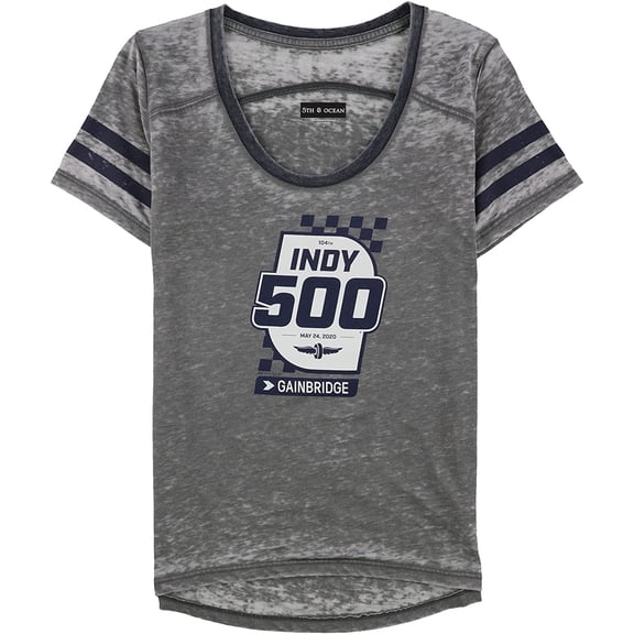 5th & Ocean Womens Indy 500 Burnout Graphic T-Shirt, Grey, Large