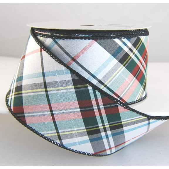 Wire Edged Keen Designer Black Multi Color Plaid Thick Christmas Ribbon 2 1/2" 10 Yards …