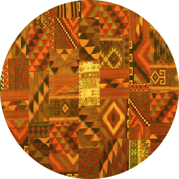 Ahgly Company Indoor Round Patchwork Yellow Transitional Area Rugs, 6' Round