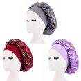 thumbnail image 2 of UDIYO 3 Pcs Silk Satin Bonnet Hair Caps 12inch Diameter Large Sleeping Satin Bonnets with Comfortable Flower Band - High Density Satin Bonnets for Women Braids Curly Night Caps, 2 of 9