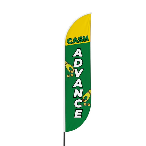 Cash Advance Sign feather flag for Outdoor by Mavis Print | 11.5 FEET Long Polyester Outdoor Banner Flag for Easy Hang | HD Print Swooper I Flag Only for Insurance Advertising I Flag Only