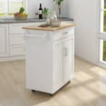 thumbnail image 6 of Small Kitchen Island on Wheel with Storage, Rolling Kitchen Island Cart with Drawer, Storage Cabinet and Rubber Wood Countertop, Rolling Trolley Cart with Towel Rack for Kitchen (White), 6 of 9