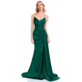 thumbnail image 5 of Lucyinlove-Vestido largo azul marino para mujer, prenda de satén suave de lujo con cuello en V y abertura, vestido de noche con cinta para dama de honor, 5 of 5