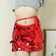 thumbnail image 5 of Gibobby faldas de mezclilla para mujer Falda de lentejuelas de fiesta ajustable con cintura con cordones(Rojo, Talla única), 5 of 5