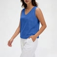 thumbnail image 3 of ClodeEU Women's V Neck Sleeveless Linen Tank Top, Casual Loose Fit Summer Lightweight Blouse Blue,Women's Plus XL, 3 of 7