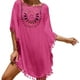 thumbnail image 1 of Traje de baño de gran tamaño para mujer, traje de baño para cubrir la playa, Tops de playa recortados con borla, rosa roja, 1 of 5