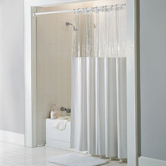 See Through Top Clear/White Vinyl Bath Shower Curtain 72" x 72"