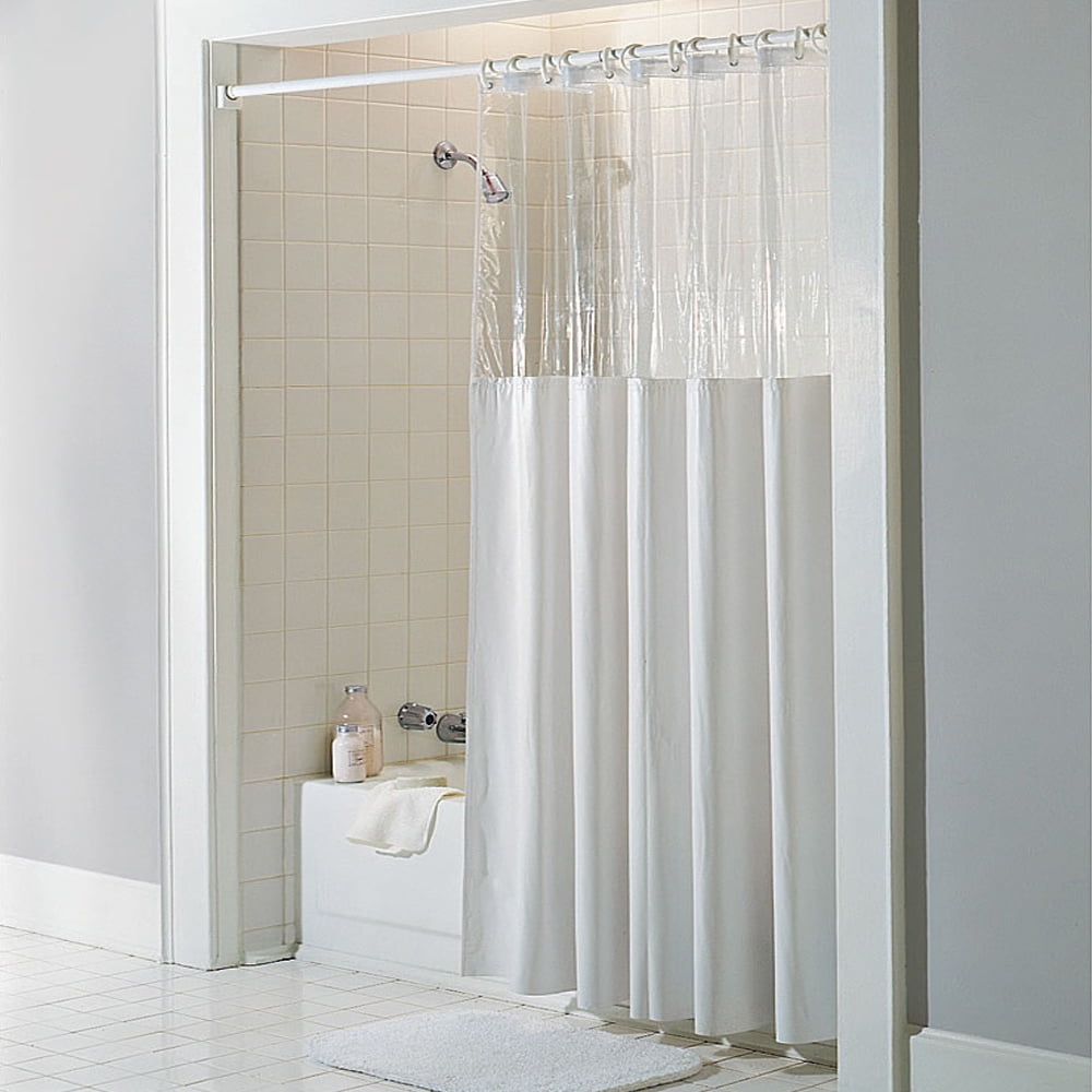 See Through Top Clear/White Vinyl Bath Shower Curtain 72" x 72